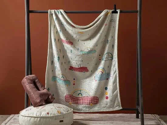 English Home baby deken - Auto's - 100x120 cm - Blauw – Beige