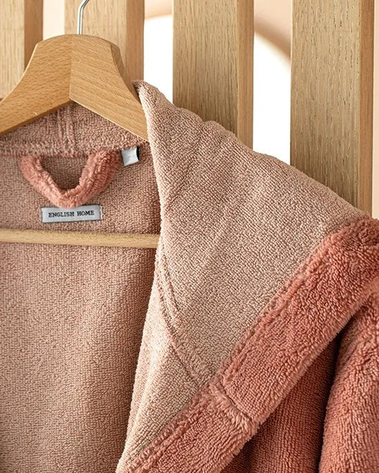 English Home - Badjas - Katoen - S / M - Antraciet – Roze