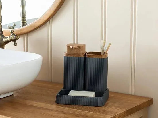 English Home badkamer accessoire set - 15x16x17 cm - Grijs