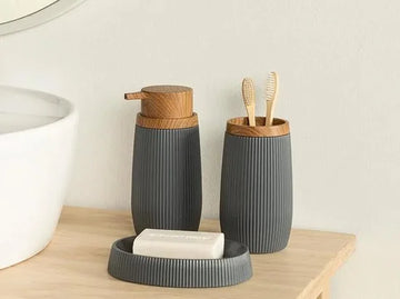 English Home badkamer accessoire set - 17,5x6,5x6,5 Cm+9x6,5x6,5 Cm+1 - Grijs