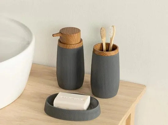 English Home badkamer accessoire set - 17,5x6,5x6,5 Cm+9x6,5x6,5 Cm+1 - Beige – Grijs-houd