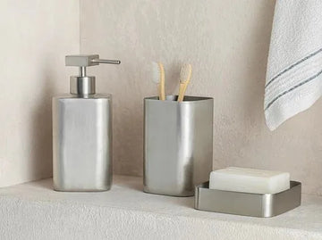 English Home badkamer accessoire set - 7,1x7,1x16,4cm 7,1x7,1x11,7cm - Mat Silver