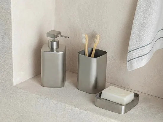 English Home badkamer accessoire set - 7,1x7,1x16,4cm 7,1x7,1x11,7cm - Mat Silver