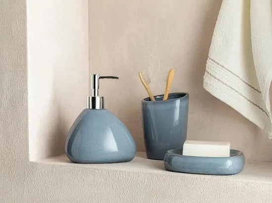 English Home badkamer accessoire set - 15x16x17 cm - Grijs – Blauw 7,5 x 7,5 x 19