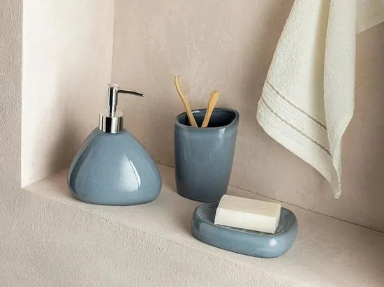 English Home badkamer accessoire set - 15x16x17 cm - Grijs – Blauw 7,5 x 7,5 x 19