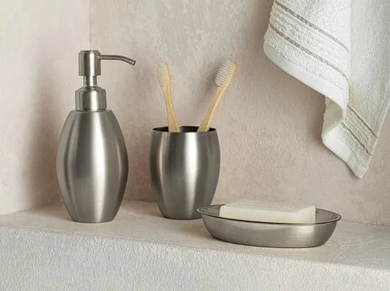 English Home badkamer accessoire set - 7,1x7,1x16,4cm 7,1x7,1x11,7cm - Mat Silver – Zilver - grijs 7 x 6,3 x 11,7cm