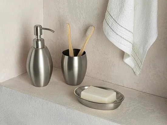 English Home badkamer accessoire set - 7,1x7,1x16,4cm 7,1x7,1x11,7cm - Mat Silver – Zilver - grijs 7 x 6,3 x 11,7cm