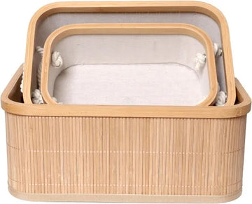 ENGLISH HOME Bamboe manden 3 stuks - Multifunctionele mand - Opbergmanden - 40x30x16cm | 36x26x14cm| 30x22x12cm | Opberg Box/Doos/Mand/Vakken - Opbergsysteem