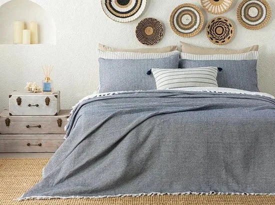 English Home bedsprei - Incl. 2 kussenslopen - 240x260 cm - Creme – Blauw 240 x 260cm 240x260 cm Blauw (3815)