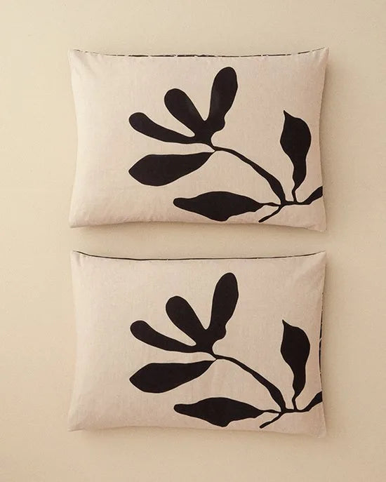 English Home Bohemian Flora- 2x Kussenslopen - Zacht Katoen - Met Digitale Print - Pillow Case - 50x70 cm - Beige/Zwart