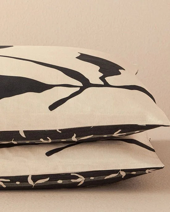 English Home Bohemian Flora- 2x Kussenslopen - Zacht Katoen - Met Digitale Print - Pillow Case - 50x70 cm - Beige/Zwart