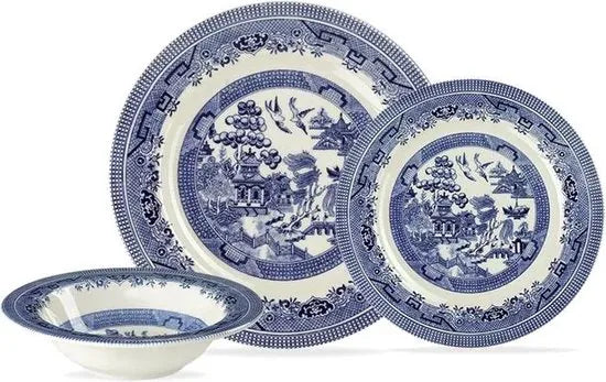 English Home Bordenset - Royal -Dinerborden - 4 Persoons - 12 stuks - Porselein - Delfts Blauw