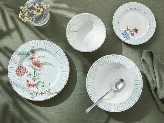 English Home Bordenset - Summery - Dinerborden - 2 Persoons - 8 stuks - Porselein - Blauw