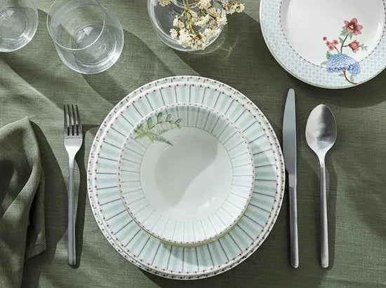 English Home Bordenset - Summery - Dinerborden - 2 Persoons - 8 stuks - Porselein - Blauw