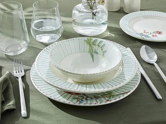English Home Bordenset - Summery - Dinerborden - 2 Persoons - 8 stuks - Porselein - Blauw