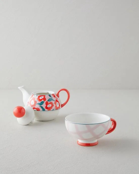English Home Bright Parade Bone China Theepot Set – 400 & 290 ml – Rood – Elegante Thee- en Koffieset