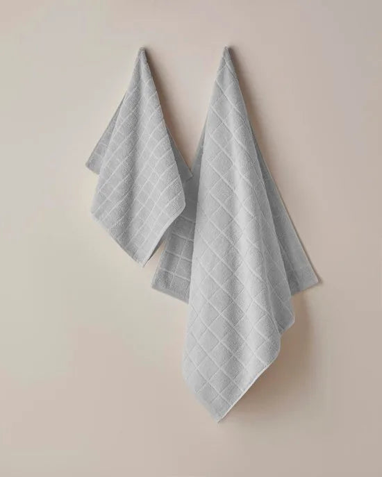 English Home Chequer Handdoek - 2 stuks - 50x80 cm – 100% Katoen – Zachte en Absorberende Handdoek – Beige/Ecru – Grijs