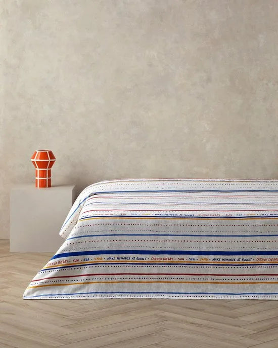 English Home Coastal Stripe - Deken - Zomerdeken - 100% Katoen -Een Persoons - 150 x 220 cm – Rood/Wit – Rood