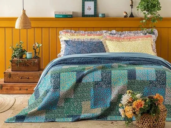 English Home dekbed zonder overtrek - Bedrukt dekbed - Wasbaar - 200x220 cm - Roze – Blauw Blauw (3099)