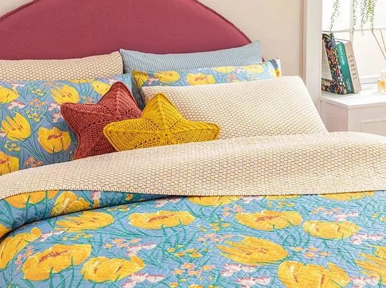 English Home dekbed zonder overtrek - Bedrukt dekbed - Wasbaar - 200x220 cm - Roze – Blauw Blauw (2993)
