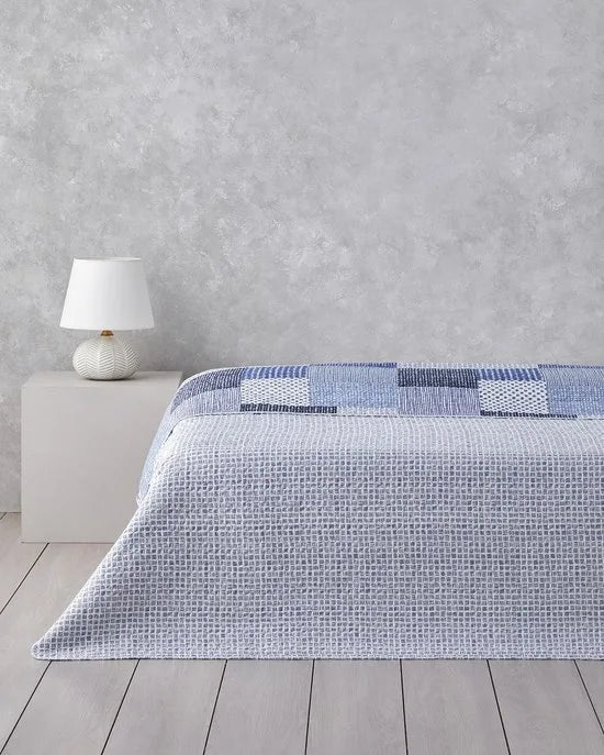 English Home - Dekbed zonder overtrek - Harlem - Eenpersoons -Multi Cover Purpose -Double sided - Bedrukt dekbed - Bedsprei – Zomerdeken - Wasbaar - 160x220 cm - Blauw