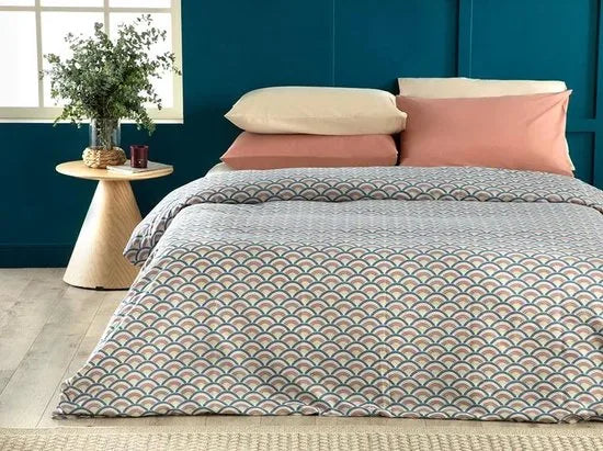 English Home dekbedovertrek - 200x220 cm - Geel – Blauw - bruin