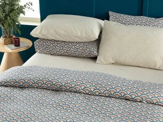 English Home dekbedovertrek - 200x220 cm - Geel – Blauw - bruin