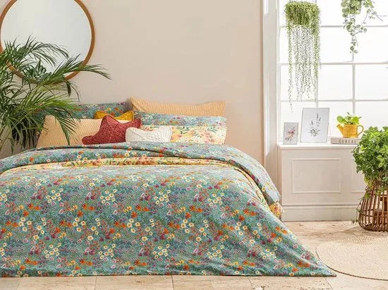English Home dekbedovertrek - 200x220 cm - Geel – Groen