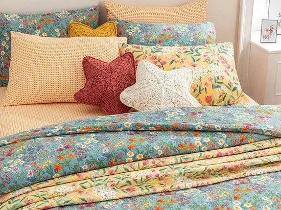English Home dekbedovertrek - 200x220 cm - Geel – Groen
