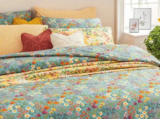 English Home dekbedovertrek - 200x220 cm - Geel – Groen