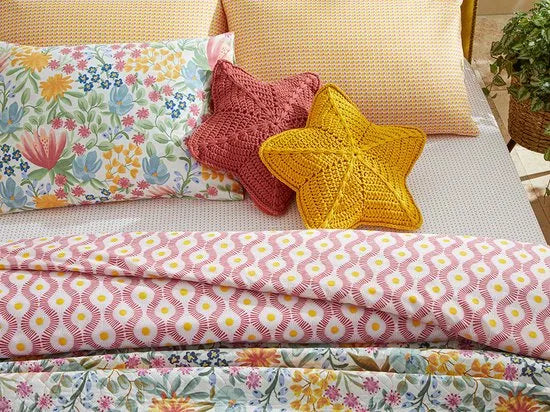 English Home dekbedovertrek - 200x220 cm - Geel – Roze