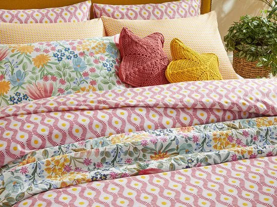 English Home dekbedovertrek - 200x220 cm - Geel – Roze