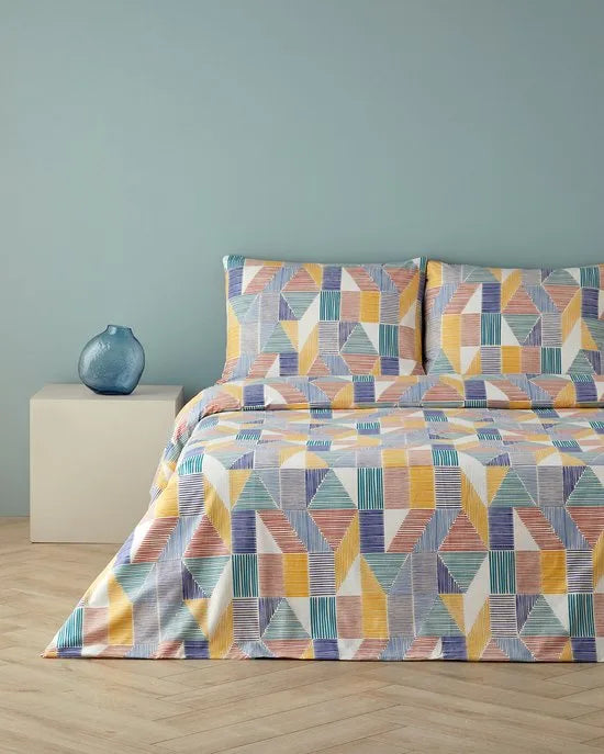 English Home - Dekbedovertrekset - 100% katoen - 200 x 220 cm - Donkerblauw kleur – Rood / geel 200 x 220cm