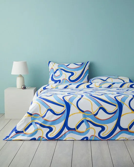 English Home Dekbedovertrekset - Abstract Marine -2 kussenslopen - 200 x 220 cm - Marineblauw/Oranje