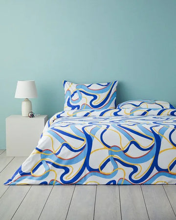 English Home Dekbedovertrekset - Abstract Marine -2 kussenslopen - 200 x 220 cm - Marineblauw/Oranje