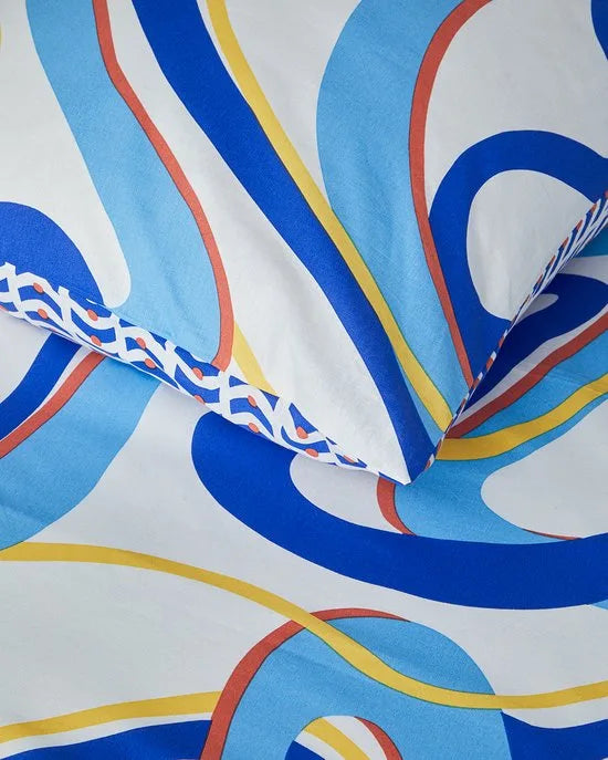 English Home Dekbedovertrekset - Abstract Marine -2 kussenslopen - 200 x 220 cm - Marineblauw/Oranje