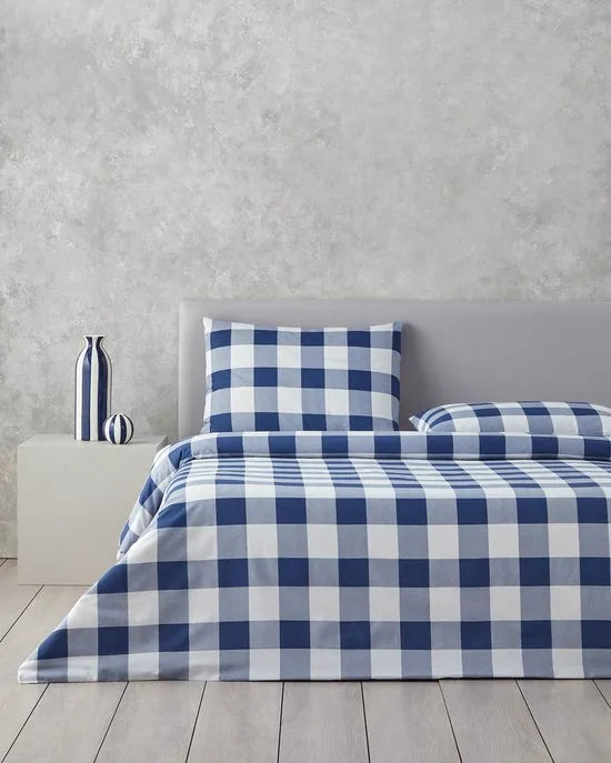 English Home - Dekbedovertrekset - Gingham - incl. Hoeslaken 160x200 - 2 kussenslopen - 200 x 220 cm - Marineblauw