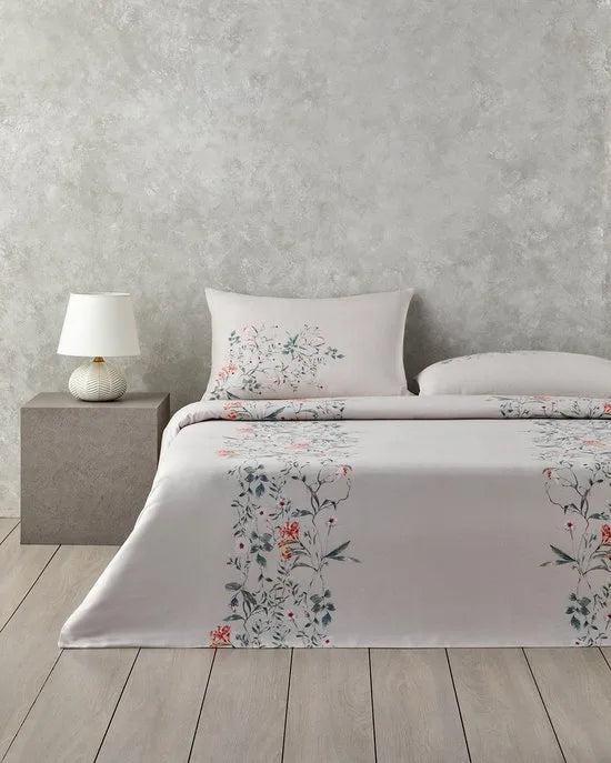 English Home dekbedovertrekset - Harmony Garden- 100% Katoen - King Size - Incl. 2 Kussenslopen - Incl. Hoeslaken 180x200 - 240x220 cm – Beige/Groen