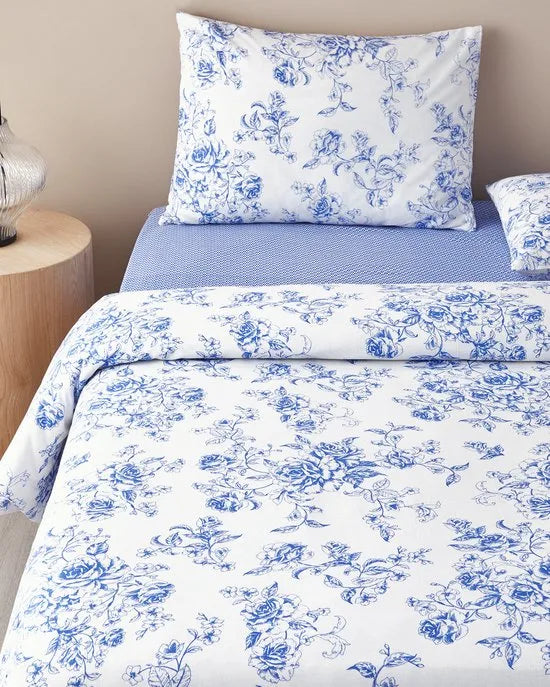 English Home - Dekbedovertrekset - Katoen - 2 kussenslopen - 200 x 220 cm - Beige – Blauw 240 x 220cm 240 x 220 cm Blauw (7431)