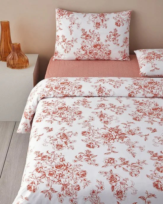 English Home - Dekbedovertrekset - Katoen - 2 kussenslopen - 200 x 220 cm - Beige – Oranje 240 x 220cm 240 x 220 cm Oranje (7462)