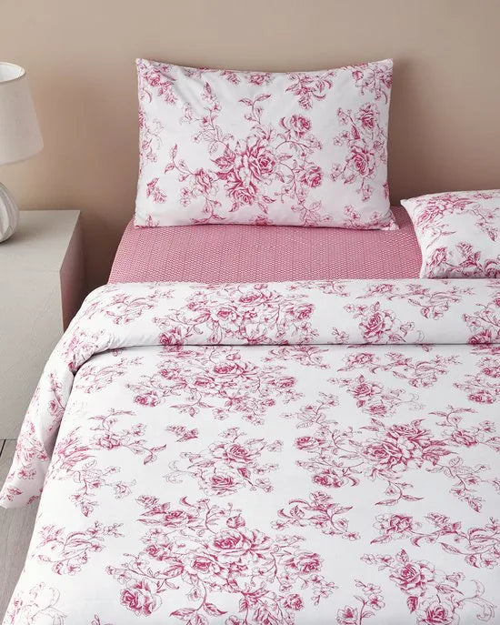 English Home - Dekbedovertrekset - Katoen - 2 kussenslopen - 200 x 220 cm - Beige – Roze-wit 240 x 220cm 240 x 220 cm Roze (7493)