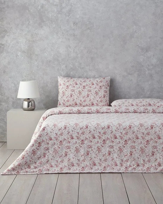 English Home - Dekbedovertrekset - Makkelijk Strijkbaar - 2 kussenslopen - 200 x 220 cm - Groen – Roze- bloei