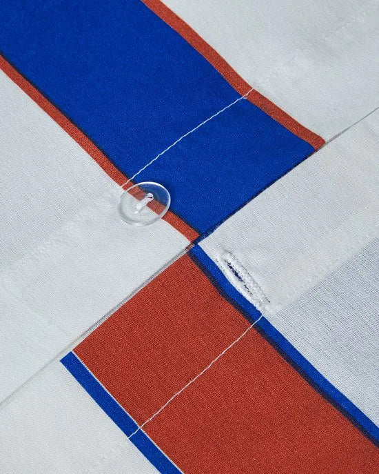 English Home Dekbedovertrekset - Marine Stripe - 100% katoen - King Size - 2 Kussenslopen - 240 x 220 cm - Marineblauw / Rood