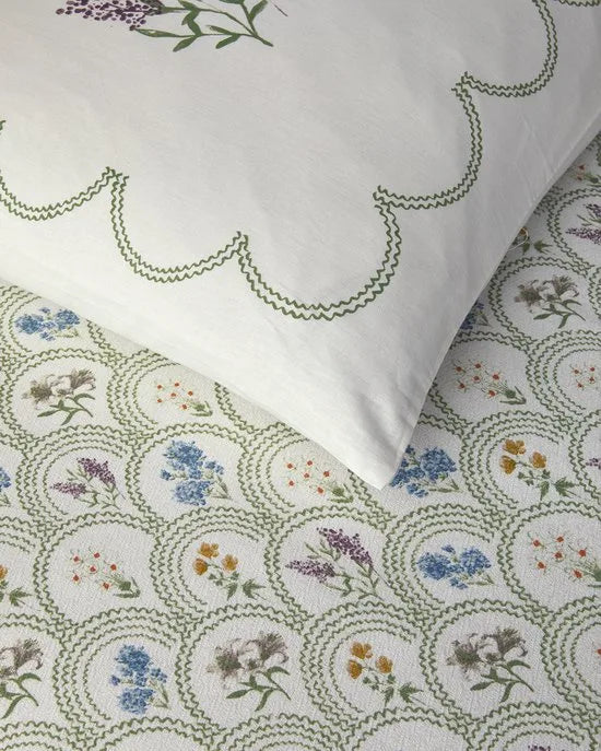English Home Charming Lines- Zomerdeken - Tweepersoons - 100% Katoen - 200x220 cm - Kleurrijk – Groen beige 240 x 260