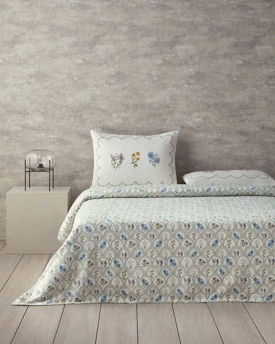 English Home Charming Lines- Zomerdeken - Tweepersoons - 100% Katoen - 200x220 cm - Kleurrijk – Groen beige 240 x 260