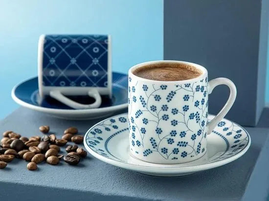 English Home espresso kopjes - Turkse koffie kopjes - 2 Persoons - 80ml - Donker blauw