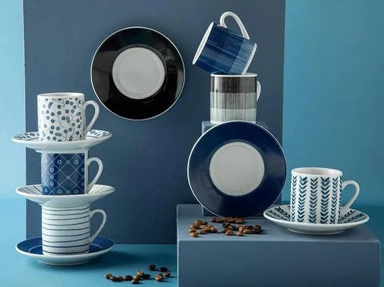 English Home espresso kopjes - Turkse koffie kopjes - 2 Persoons - 80ml - Groen – Blauw