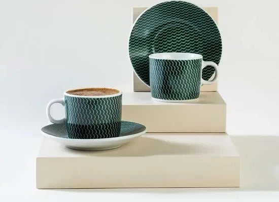 English Home espresso kopjes - Turkse koffie kopjes - 2 Persoons - 80ml - Groen – Groen-wit