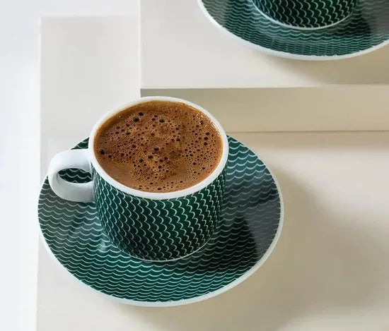 English Home espresso kopjes - Turkse koffie kopjes - 2 Persoons - 80ml - Groen – Groen-wit