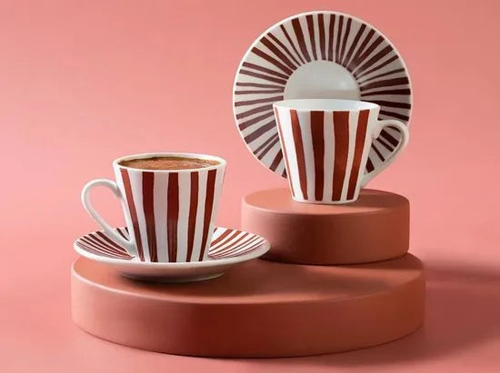 English Home espresso kopjes - Turkse koffie kopjes - 2 Persoons - 80ml - Groen – Rood